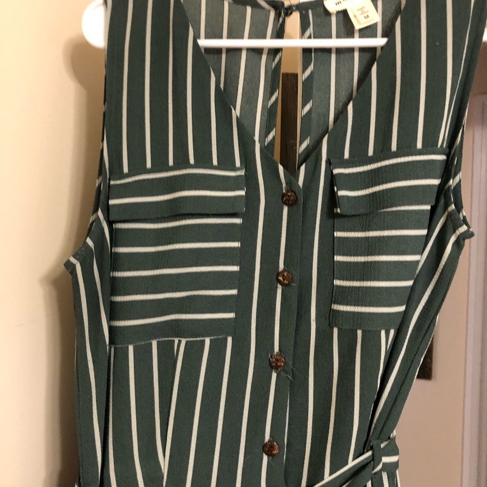 Green button down striped jumpsuit